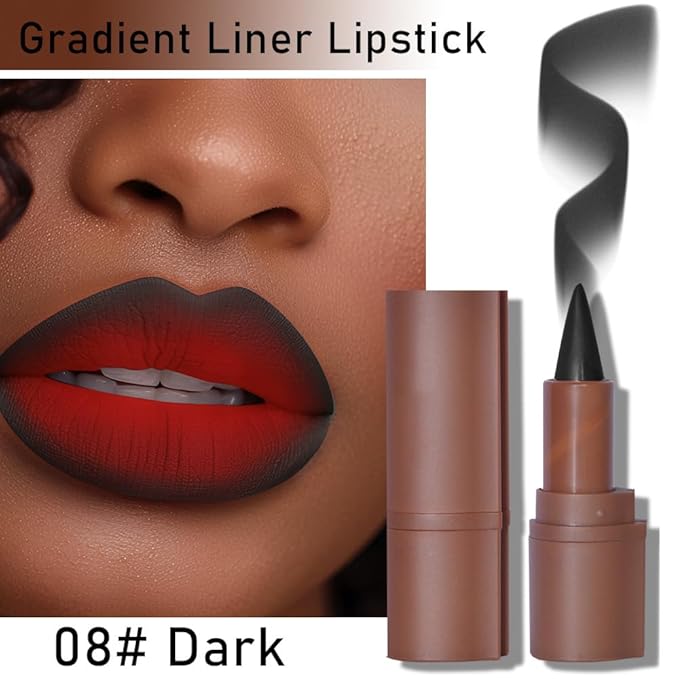 2-in-1 Gradient Gothic Black Lip Liner and Lipstick Lip Combo Set - Achieve Flawless Contour and Gradual Ombre Effect Matte Halloween Lipstick for Creepy Cosplay & Goth Makeup (08# Dark)