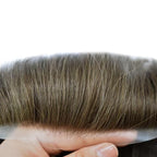FACE MIRACLE Toupee for Men French Lace Hairpiece Human Hair Replacement System Skin PU Mens Toupee Hair Wigs for Man V-Looped Front Hair Prosthesis 6"X9" 5#MEDIUM LIGHT BROWN