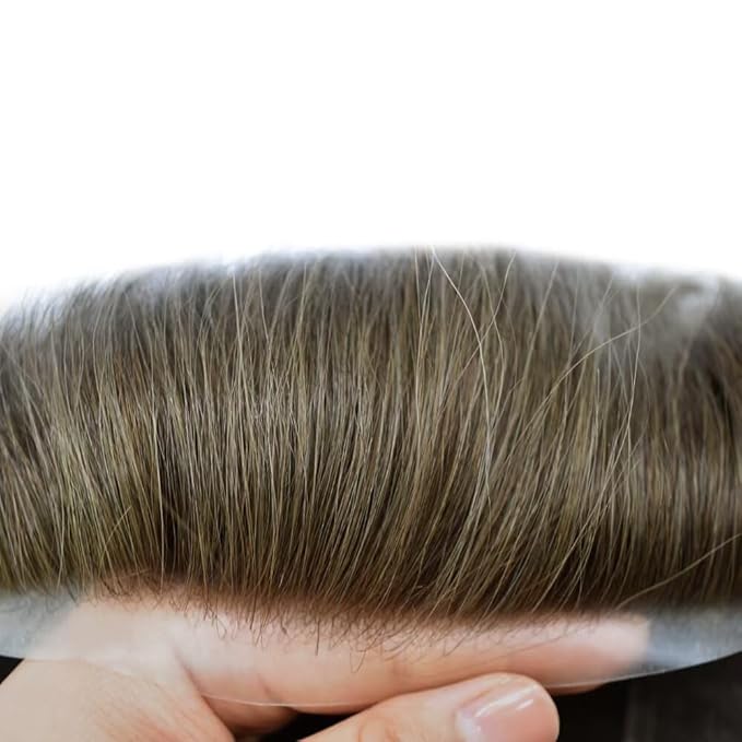 FACE MIRACLE Mens Toupee Lace Front Hairpieces Soft Human Hair Replacement System Natural Hairline Toupee for Men French Lace Poly V-Looped Mens hair Units 6"X9" #4ASH