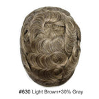 FACE MIRACLE Mens Toupee Lace Front Hairpieces Soft Human Hair Replacement System Natural Hairline Toupee for Men French Lace Poly V-Looped Mens hair Units 6"X9" #630 Light Brown with 30% Gray