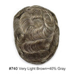 FACE MIRACLE French Lace Mens Toupee Human Hair System Lace Center Toupee for Men Thin Skin PU Around Hair Replacement System V-Looped Mens Hair Wig 6"X8" #740 7# VERY LIGHT BROWN WITH 40% GREY