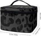 Black Grey Animal Cheetah Leopard Pattern Makeup Bags for Women Large Capacity Travel Organizer Storage Toiletry Pouch with Zipper and Carry Handle Portable Cosmetic Bag