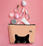 Cat Makeup Bag, Cute Makeup Bag, Cat Gifts for Cat Lovers Women, Black Cat Gifts, Hi Black Cat Kitty Cosmetic Bag, Cat Makeup Pouch, Cat Stuff for Cat Lovers (Camel-2)