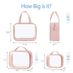 PACKISM Clear Toiletry Bags, 3 Pack Clear Makeup Bags with Handle Large Opening, Waterproof Cosmetic Bags Fit Carry-on Travel Essentials, Travel Bags, Pink
