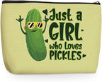 Cute Pickles Makeup Bag Pickle Gifts Cosmetic Travel Bags Pickle Accessories Decor Stuff for Vegetable Pickles Lovers Women Girls Sister Best Friend Mom Chef Funny Skincare Bag for Christmas Birthday