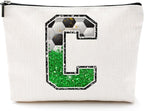 Soccer Gifts Initial Makeup Bag Monogrammed Cosmetic Bag Letter C Zipper Pouch Soccer Accessories for Girls Women Soccer Player Coach Friend Soccer Stuff Graduation Birthday Gifts