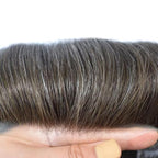 FACE MIRACLE Toupee for Men French Lace Hairpieces Human Hair Replacement System Skin PU around Mens Toupee Hair Piece for Man V-Looped Front 8"X10" #220 2# DARKEST BROWN WITH 20% SYNTHETIC GREY