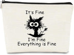 Cat Makeup bag It's Fine Everything is Fine Inspirational Funny Cat Kitten,Cosmetic Bag Zipper Travel Toiletry Bag Best Gift Idea for Cat Lovers Teen Girls,Cat Owners Gifts,Birthday Gift