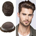 FACE MIRACLE Mens Toupee Lace Front Hairpieces Soft Human Hair Replacement System Natural Hairline Toupee for Men French Lace Poly V-Looped Mens hair Units 6"X9" 5#MEDIUM LIGHT BROWN