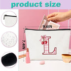 Initial Makeup Bag Monogram Cosmetic Bag Monogrammed Gifts for Women Girls Friends Coworker Wife Personalized Travel Toiletry Bag Christmas Bridal Shower Wedding Bridesmaid Gifts, Cherry L