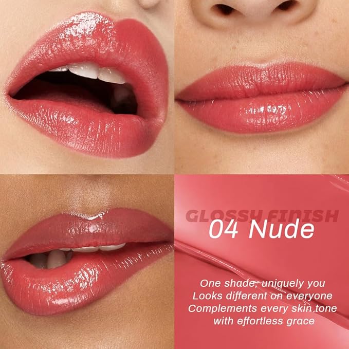 Kaely Nude Honey Lipstick Tinted Lip Balm, Hydrating Shine Lipstick for Women Dry Lips, Moisturizing Nourishing Glossy Lip Gloss Stain Makeup, Sheer Lightweight, Vegan & Cruelty-Free, 04