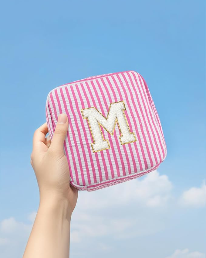 LETGO Gifts for 3 4 5 6 7 8 9 10 11 12 13 Year Old - Personalized Cute Pink Initial Cosmetic Make Up Bag Makeup Bag for Women Daughter Sister Teacher Friend Girlfriend