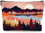 Cute Makeup Bag for Purse Canvas Waterproof Funny Cosmetic Bags for Women Zipper Travel Toiletry Pouch-Mountain Makeup Bags-Red