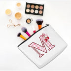 Initial Makeup Bag Monogram Cosmetic Bag Monogrammed Gifts for Women Girls Friends Coworker Employee Personalized Travel Toiletry Bag Christmas Bridal Shower Wedding Bridesmaid Gifts, Cherry M