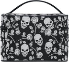 Skull Makeup Bag, Skull Rose Gothic Makeup Organizer Bags Toiletry Bag Box Travel Cosmetic Bag Make Up Train Case for Women Teen Girl Ladies