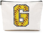 Softball Gifts Initial Makeup Bag Monogrammed Cosmetic Bag Letter G Zipper Pouch Softball Accessories for Girls Women Softballs Player Coach Friend Softballs Stuff Graduation Birthday Gifts