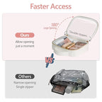 PACKISM TSA Approved Toiletry Bag - Glitter Textured Clear Toiletry Bag, Personalized and Fashion, with 180° Large Opening and Supporting Frame, Perfect for Travel Essentials, Thick No Smell, White