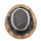 FACE MIRACLE Toupee for Men French Lace Hairpiece Human Hair Replacement System Skin PU Mens Toupee V-Looped Front Hair Piece 6X9#1B40 1B# OFF BLACK WITH 40% SYNTHETIC GREY-80% Light Density