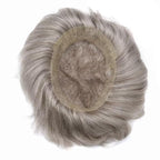 FACE MIRACLE French Lace Mens Toupee Human Hair System Lace Center Toupee for Men Thin Skin PU Around Hair Replacement System V-Looped Mens Hair Wig 6"X9" #580 5# MEDIUM LIGHT BROWN WITH 80% GREY