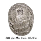 FACE MIRACLE Toupee for Men French Lace Hairpiece Human Hair Replacement System Skin PU Mens Toupee Hair Wigs for Man V-Looped Front Hair Prosthesis 6"X8" #580 5# MEDIUM LIGHT BROWN WITH 80% GREY