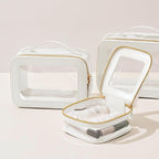Mini Cosmetic Bag Clear Makeup Bag Small Travel Toiletry Bag with Zipper, Cute Car Cosmetic Case Transparent Makeup Pouch for Purse (White)