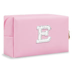 ChaoGreat Bride Gifts – Personalized Initial Makeup Bag with Pearl Rhinestone Patch, Preppy Pink Monogram Cosmetic/Toiletry Pouch, bridesmaid Gifts, Bridal Shower Gifts, Wedding Gifts, Bridal Gifts,E