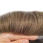 FACE MIRACLE Toupee for Men French Lace Hairpiece Human Hair Replacement System Skin PU Mens Toupee Hair Wigs for Man V-Looped Front Hair Prosthesis 7"X9" 17R#BROWN/BLONDE MIX WARM TONE