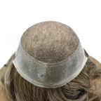 Mens Toupee Human Hair Piece French Lace Toupee for Man Hair System Indian Human Hair Replacement Systems V-Looped PU Front Hairpieces 8"X10" #530 5# MEDIUM LIGHT BROWN WITH 30% SYNTHETIC GREY