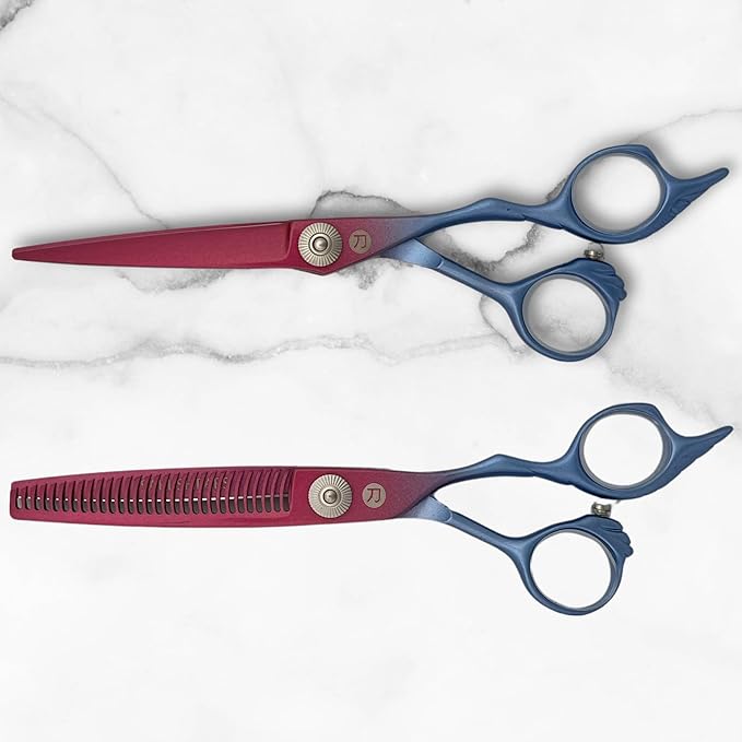6 Inch Hair Shears Set - Rainbow Color Hair Cutting Scissors and Texturizing Shears - 440C Stainless Steel With Titanium Coating - Convex Blades for Wet or Dry Hair