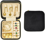 Travel Jewelry Case, Small Plush Velvet Jewelry Box for Women and Girls, Portable Jewelry holder organizer for Rings Earrings Necklaces Bracelets(Black)