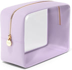 Clear Makeup Bag Zipper Pouch, Transparent Cosmetic Case Organizer, TSA Approved Travel Toiletry Case, Travel Accessories Essentials Makeup Tote for Women, Large Cute Make up Bag for Purse - Lilac