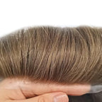FACE MIRACLE Mens Toupee Lace Front Hairpieces Soft Human Hair Replacement System Natural Hairline Toupee for Men French Lace Poly V-Looped Mens hair Units 6"X8" #18 Medium Blonde