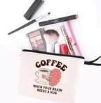 Funny Coffee Gifts: Makeup Bag Affirmations Coffee Accessories Mental Health Cosmetic Bag for Women Girlfriend Zipper Pouch Bag Travel Toiletry Bag for Birthday Christmas