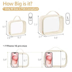 PACKISM Clear Makeup Bag - 2 Pack TSA Approved Toiletry Bag with Handle and 180° Large Opening, Sturdy Clear Toiletry Bag Fit Carry-on Travel Essential, Travel Bags for Toiletries, Creamy Off-White