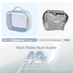 PACKISM Floral Texture Lace TSA Approved Toiletry Bag - 180° Large Opening Clear Makeup Bags in 2 Size, TSA Clear Toiletry Bag with Handle, 0.5 mm Thick Non-deformable No Smell, Blue