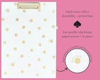 Kate Spade New York A4 Clipboard Folio with Low Profile Clip, Professional Padfolio Includes Lined Notepad, Pen Loop, and Pocket, Gold Dot with Script
