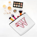 Initial Makeup Bag Monogram Cosmetic Bag Monogrammed Gifts for Women Girls Friends Coworker Teacher Personalized Travel Toiletry Bag Christmas Bridal Shower Wedding Bridesmaid Gifts, Cherry W