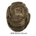 Mens Toupee Human Hair Piece French Lace Toupee for Man Hair System Indian Human Hair Replacement Systems V-Looped PU Front Hairpieces 6"X9" #18 Medium Blonde
