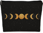 Abstract Boho Minimalist Moon Phases Cosmetic Bag, Mid Century Bohemian Modern Art Makeup Bag Zipper Cosmetic Pouch Bag Travel Linen Makeup Organizer, Boho Gifts for Women Teen Girls Her Teens