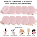 10pcs Powder Puff Cotton Cosmetic Face Makeup Powder Puffs Pads with Ribbon for Loose and Foundation 2.36 inch. (Pink)