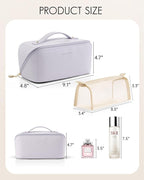 Vlando Makeup Bag,Large Capacity Toiletry Bag for Women Waterproof Portable Make up Pouch PU Leather Open Flat Cosmetic Bag(Purple)