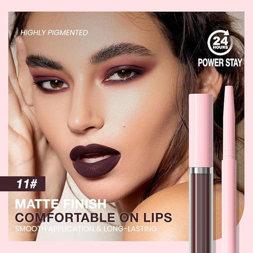 AMY'S DIARY 2pcs Matte Dark Red Lip Liner & Lipstick Makeup Set, Liquid Lipstick 24H and Lip Liner Set Matt Liquid Lips Make Up Waterproof Long Lasting (11#, 2 Pcs Set)