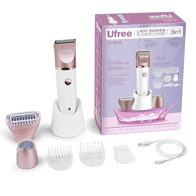 Ufree Electric Shaver Razors for Women Pubic Hair, Bikini Trimmer for Face and Body Hair, Wet & Dry Use Groomer, Hair Trimmer, Birthday Gifts for Women, Gold