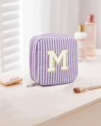 Purple Cute Travel Makeup Bag - Preppy Makeup Bag Sweet 16 Gifts Sister Girlfriend Gifts Monogram Makeup Bag Make Up Bag Large Cosmetic Bags for Women Friend Graduation Gifts for Her