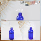 Wedama 4 oz Mini Glass Spray Bottles, Empty Small Spray Bottles with Funnel Dropper, Fine Mist for Hair, Travel, Plants, Cleaning Solutions and Skin Care (4 Pack Blue)