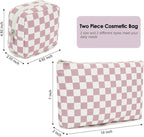 Checkered Makeup Bag, Travel Cosmetic Bag Organizer Toiletry Bag Make Up Bags with Zipper & Compartments for Women Girls, 2PCS