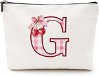 Initial Makeup Bag Monogram Cosmetic Bag Monogrammed Gifts for Women Girls Friends Coworker Niece Personalized Travel Toiletry Bag Christmas Bridal Shower Wedding Bridesmaid Gifts, Cherry G