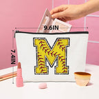Softball Gifts Initial Monogrammed Cosmetic Bag Letter M Zipper Pouch for Girls Women Softball Player Coach Friend Graduation Birthday Gifts