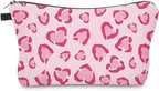 Cute Travel Makeup Bag Cosmetic Bag Small Pouch Gift for Women (Heart Leopard Pink)