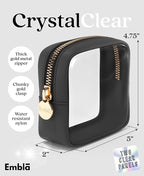 Clear Makeup Bag Zipper Pouch, Transparent Cosmetic Case Organizer, TSA Approved Travel Toiletry Case, Travel Accessories Essentials Makeup Tote for Women, Mini Cute Make up Bag for Purse - Black